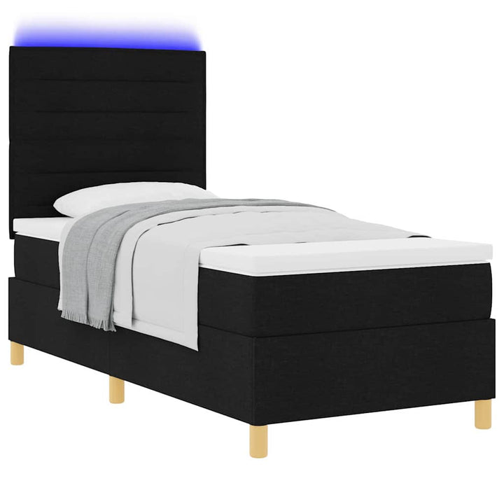 LED Box Spring Bed med madras Sort 90 x 200 cm Stof