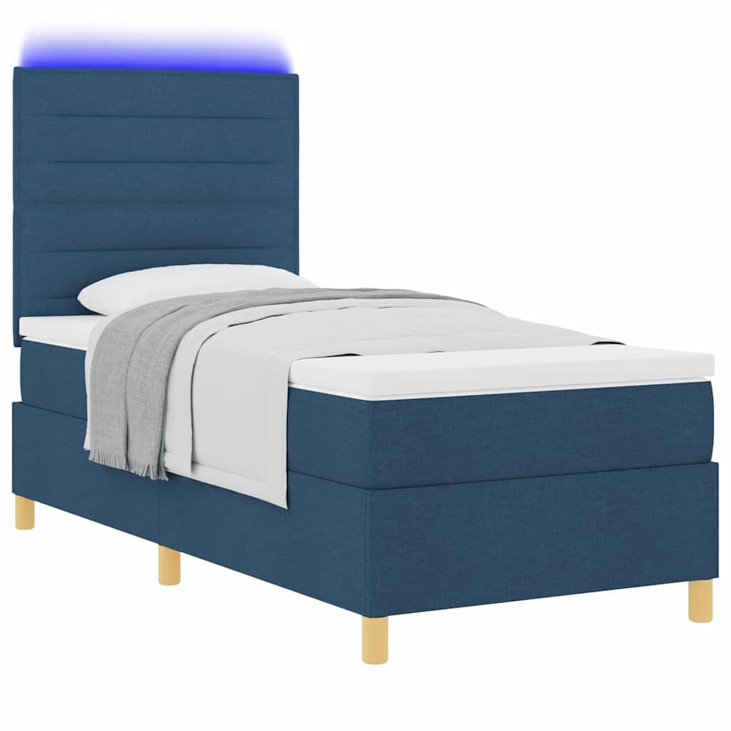 LED Box Spring Bed med hovedgærde Blå 90 x 200 cm Stof
