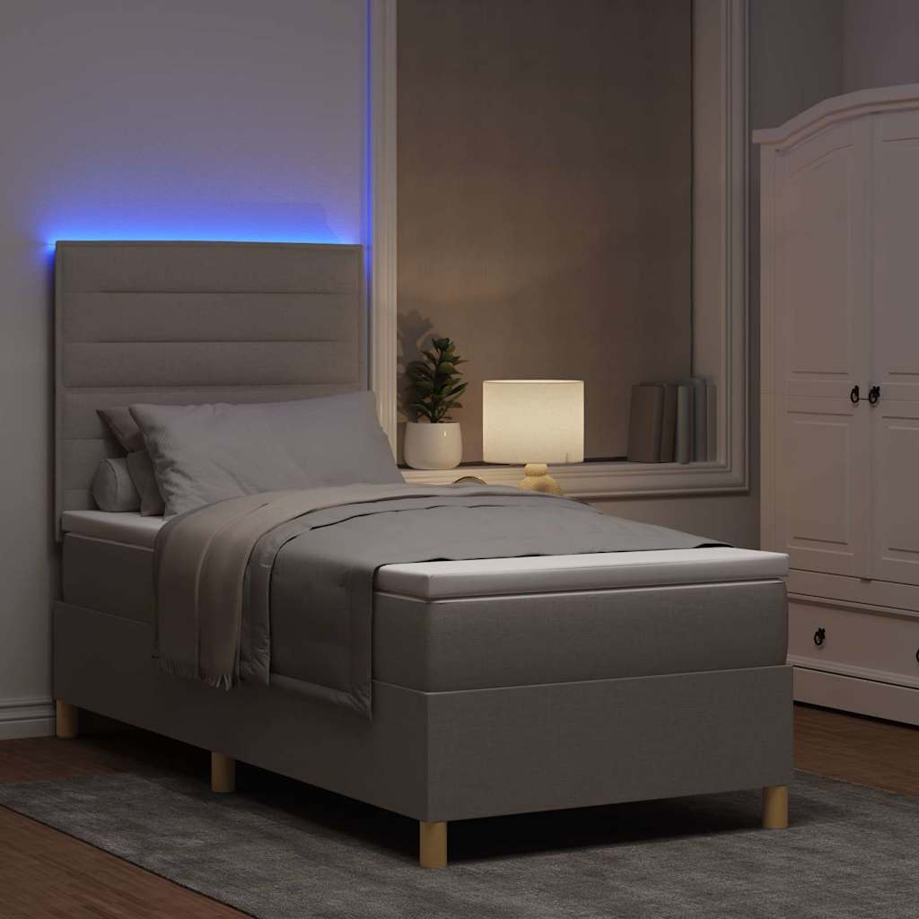 LED Box Spring Bed med hovedgærde Gråbrun 100 x 200 cm Stof