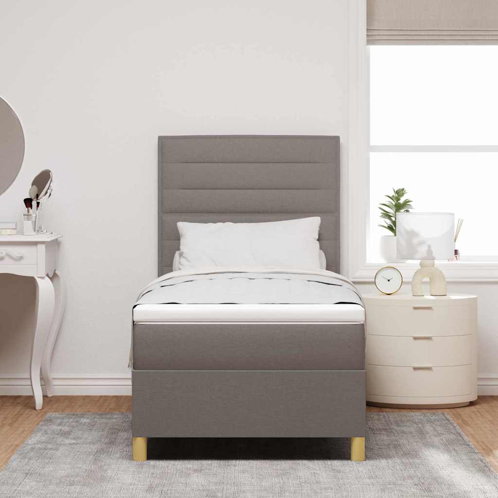 LED Box Spring Bed med hovedgærde Gråbrun 100 x 200 cm Stof