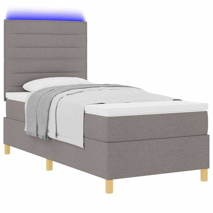 LED Box Spring Bed med hovedgærde Gråbrun 100 x 200 cm Stof