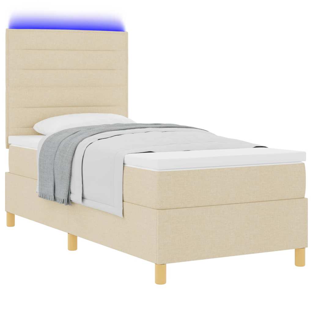 LED Box Spring Bed med madras Creme 100 x 200 cm Stof
