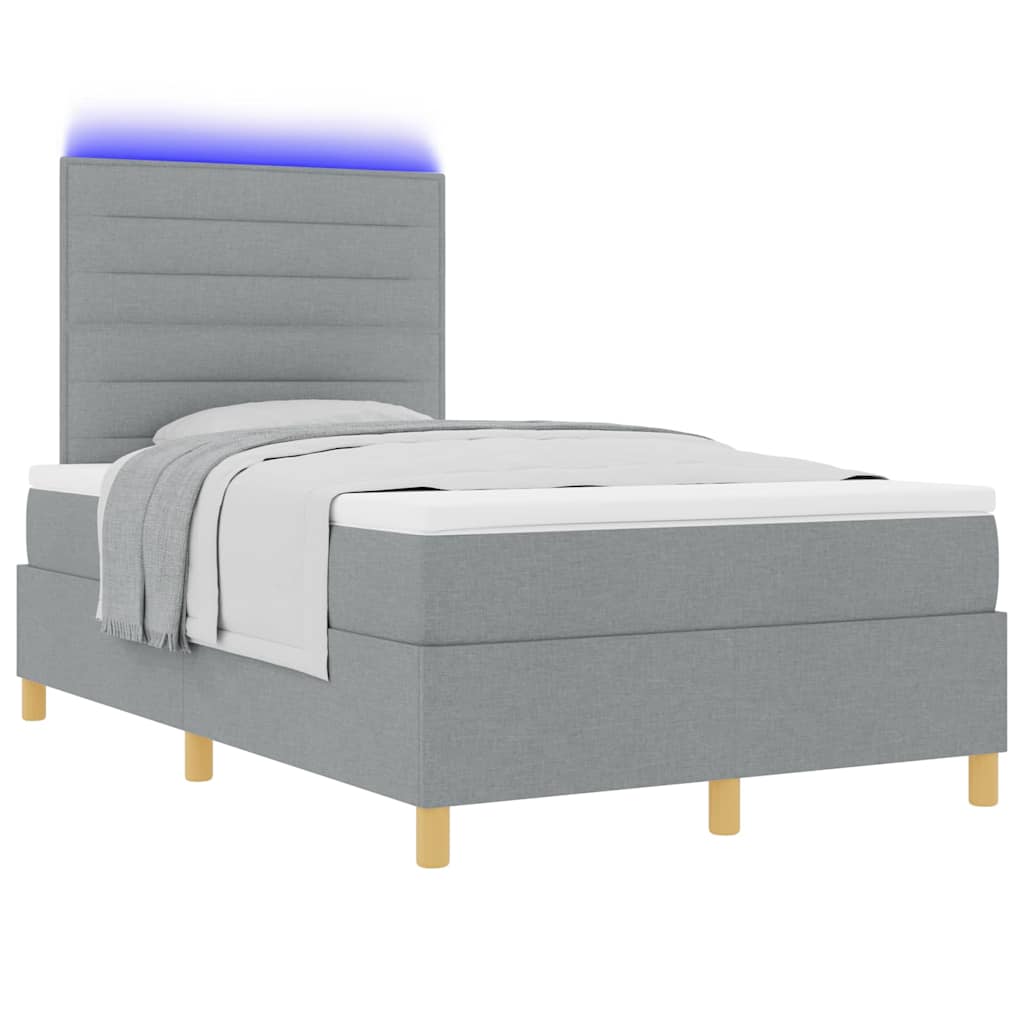LED Box Spring Bed med madras Lysegrå 120 x 190 cm Stof