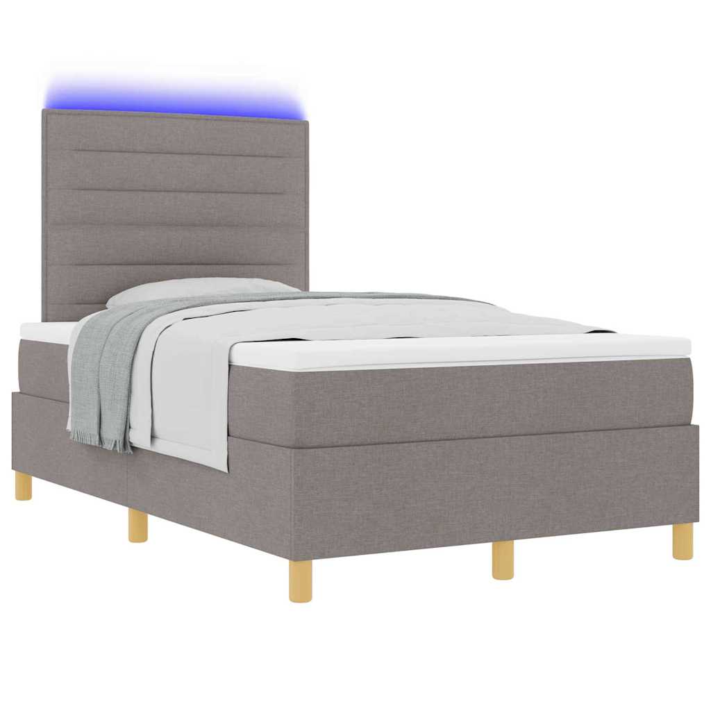 LED Box Spring Bed med madras Gråbrun 120 x 190 cm Stof