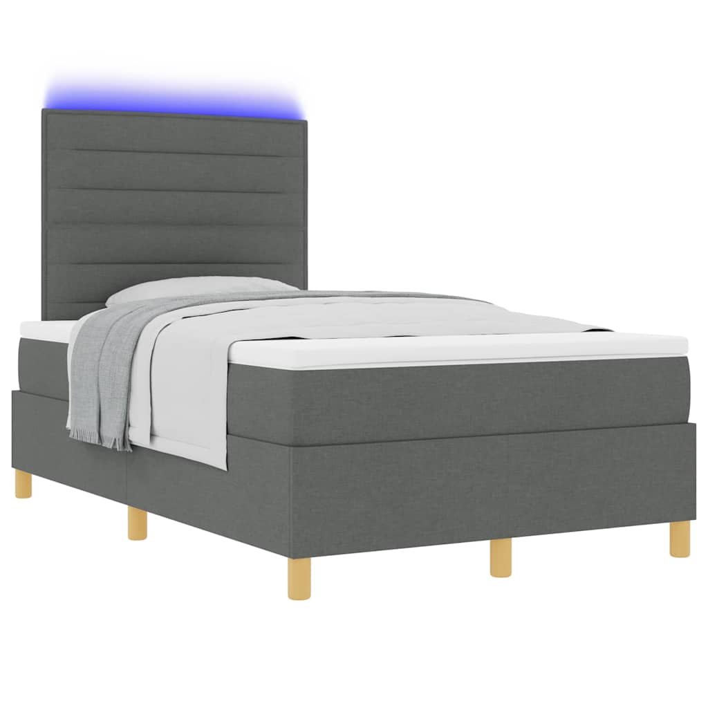 LED Box Spring Bed med pude Mørkegrå 120 x 200 cm Stof
