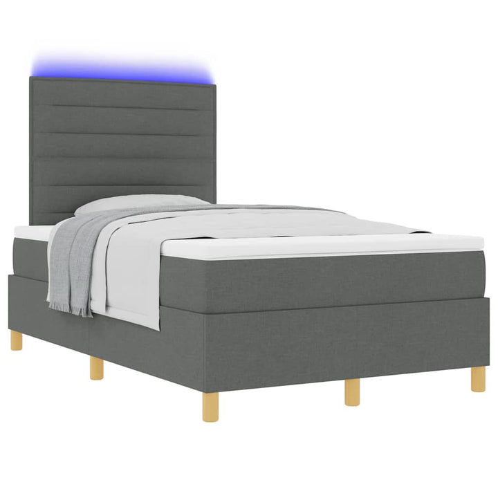 LED Box Spring Bed med pude Mørkegrå 120 x 200 cm Stof