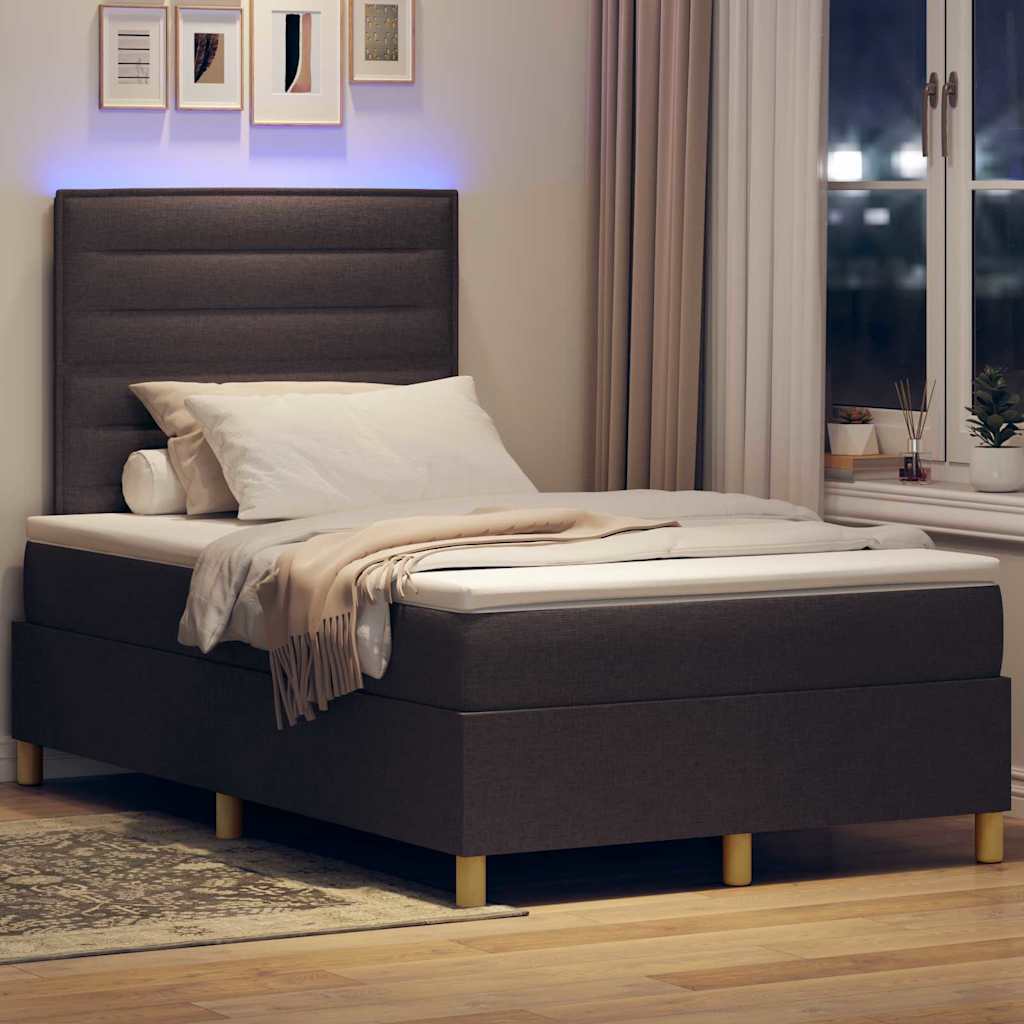 LED Box Spring Bed med hovedgærde Mørk Brun 120 x 200 cm Stof