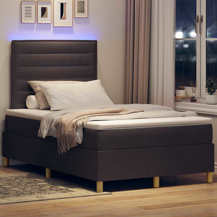 LED Box Spring Bed med hovedgærde Mørk Brun 120 x 200 cm Stof