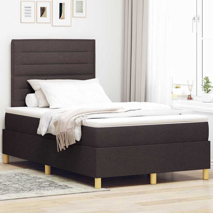 LED Box Spring Bed med hovedgærde Mørk Brun 120 x 200 cm Stof
