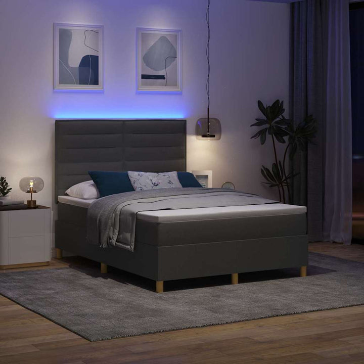 LED Box Spring Bed med madras Mørkegrå 140 x 190 cm Stof
