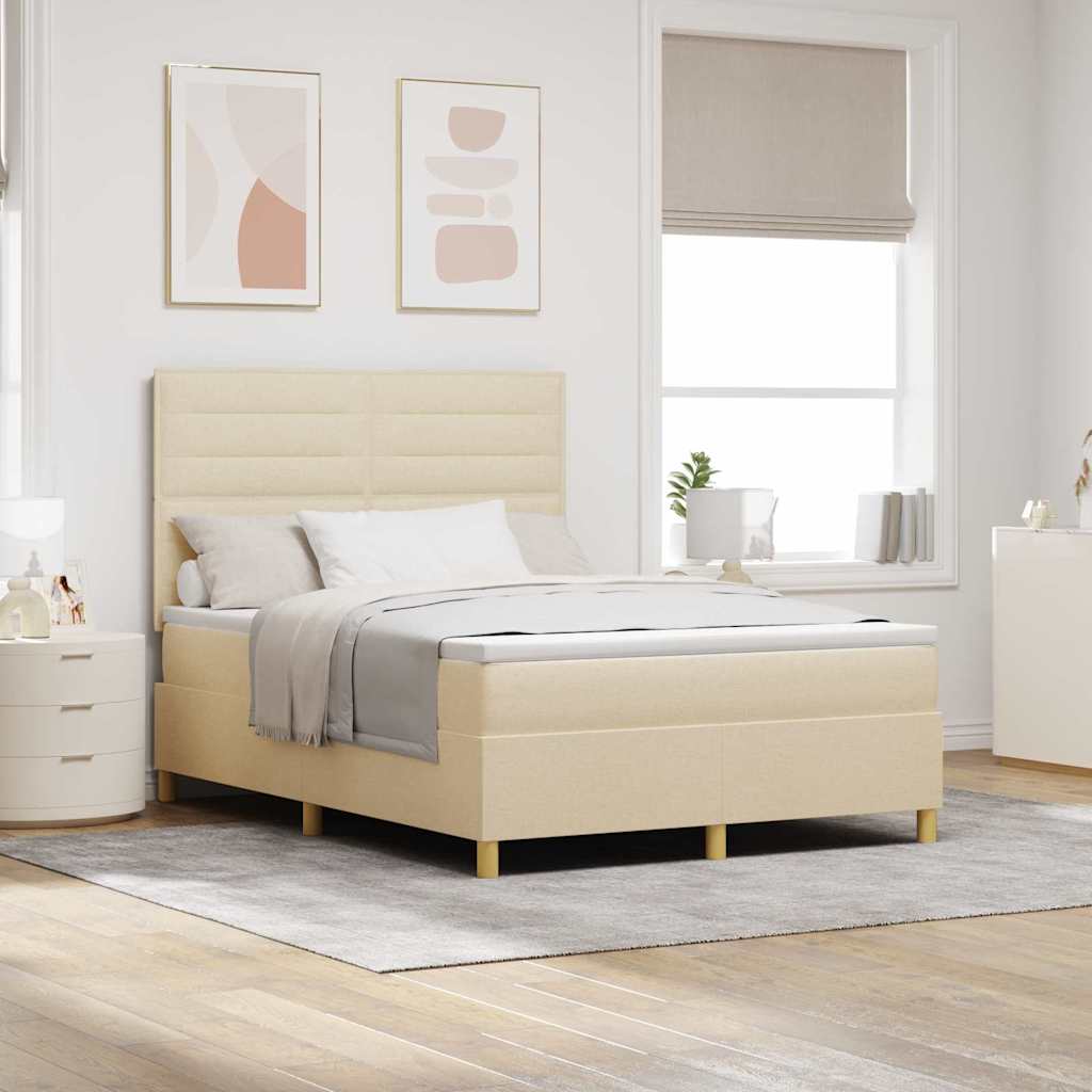 LED Box Spring Bed med madras Creme 140 x 190 cm Stof