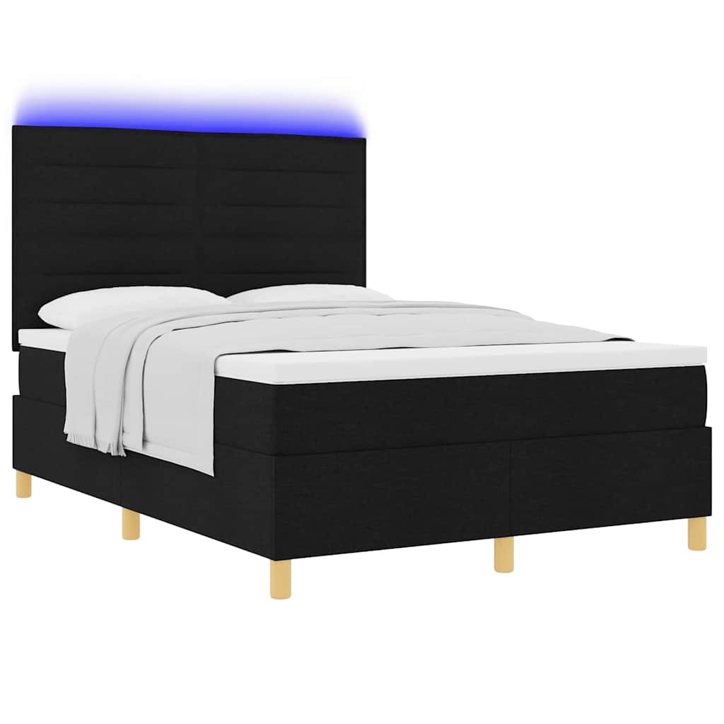 LED Box Spring Bed med madras Sort 140 x 200 cm Stof