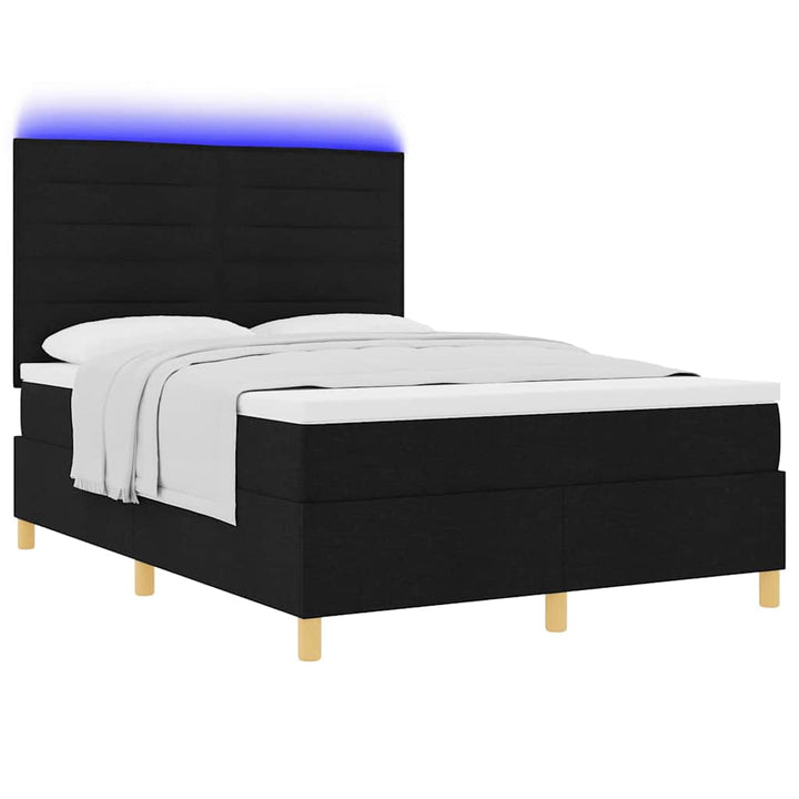 LED Box Spring Bed med madras Sort 140 x 200 cm Stof
