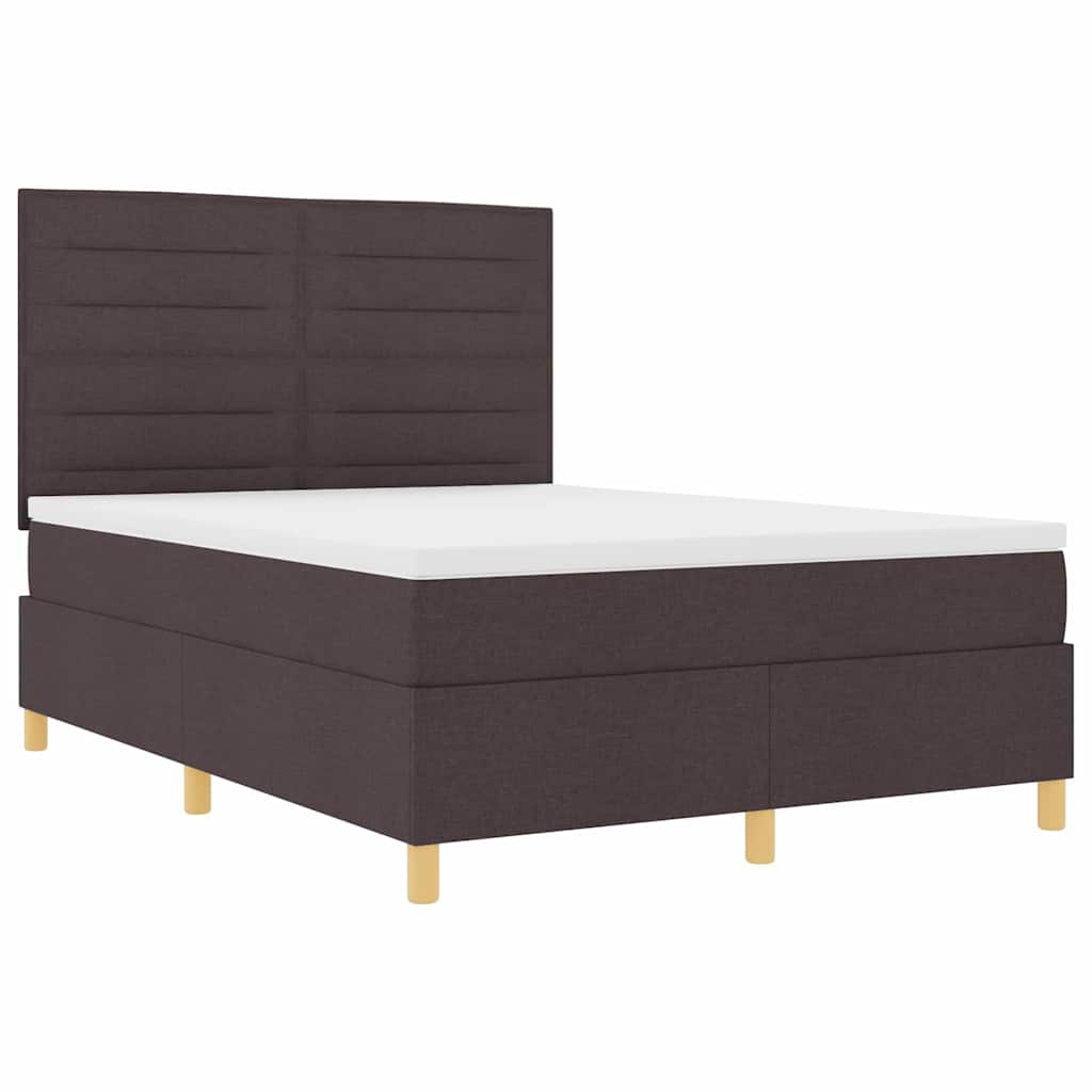 LED Box Spring Bed med hovedgærde Mørk Brun 140 x 200 cm Stof