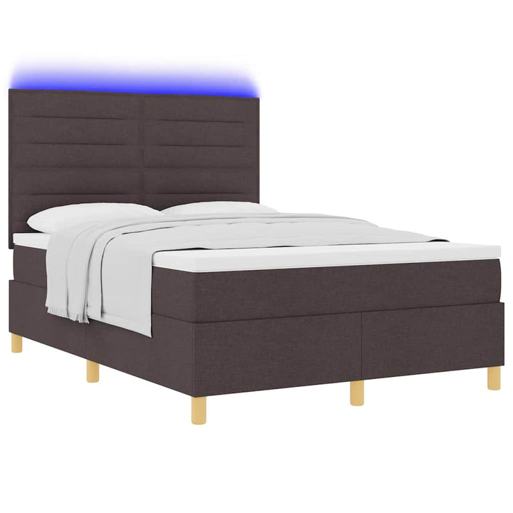 LED Box Spring Bed med hovedgærde Mørk Brun 140 x 200 cm Stof