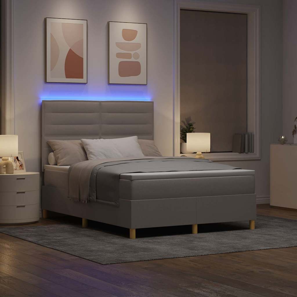 LED Box Spring Bed med madras Gråbrun 140 x 200 cm Stof