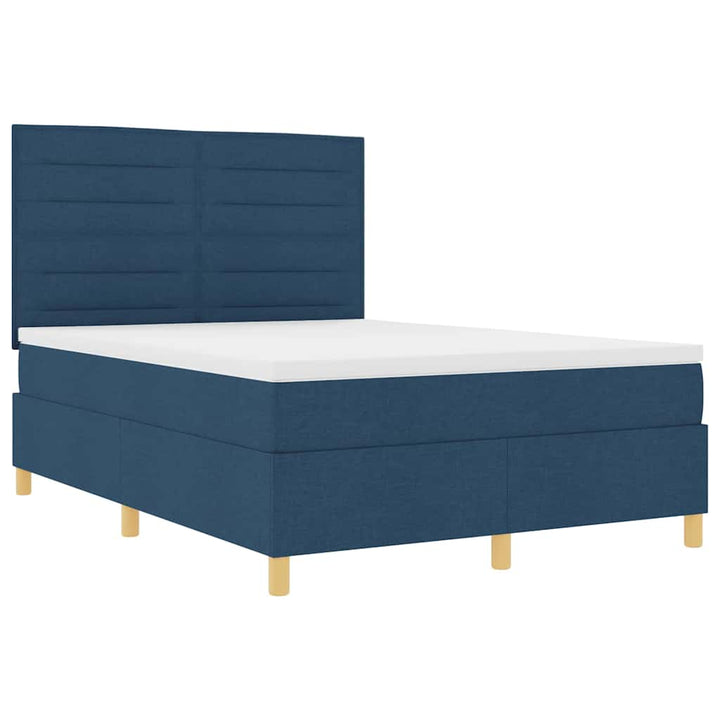 LED Box Spring Bed med madras Blå 140 x 200 cm Stof