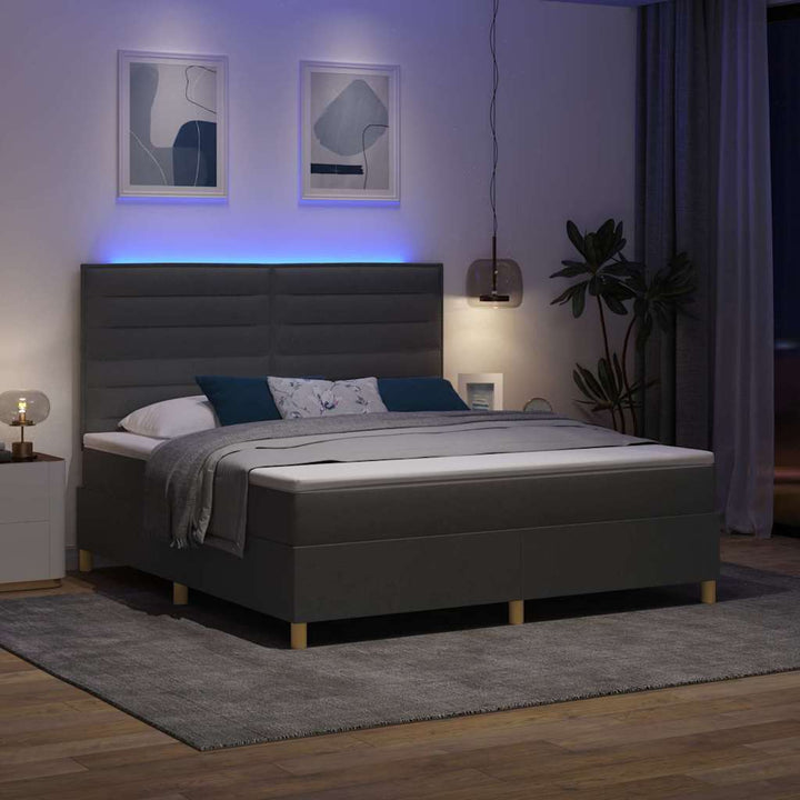 LED Box Spring Bed med hovedgærde Mørkegrå 180 x 200 cm Stof