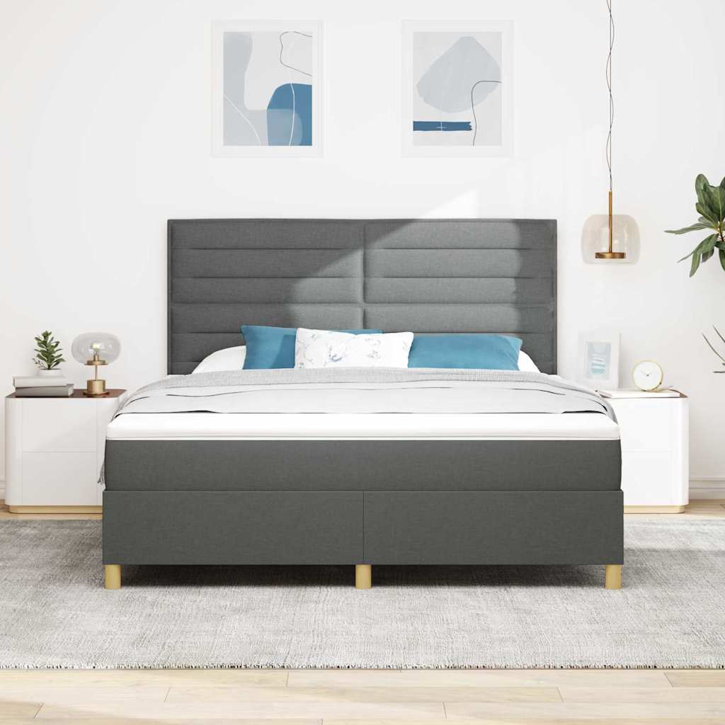 LED Box Spring Bed med hovedgærde Mørkegrå 180 x 200 cm Stof