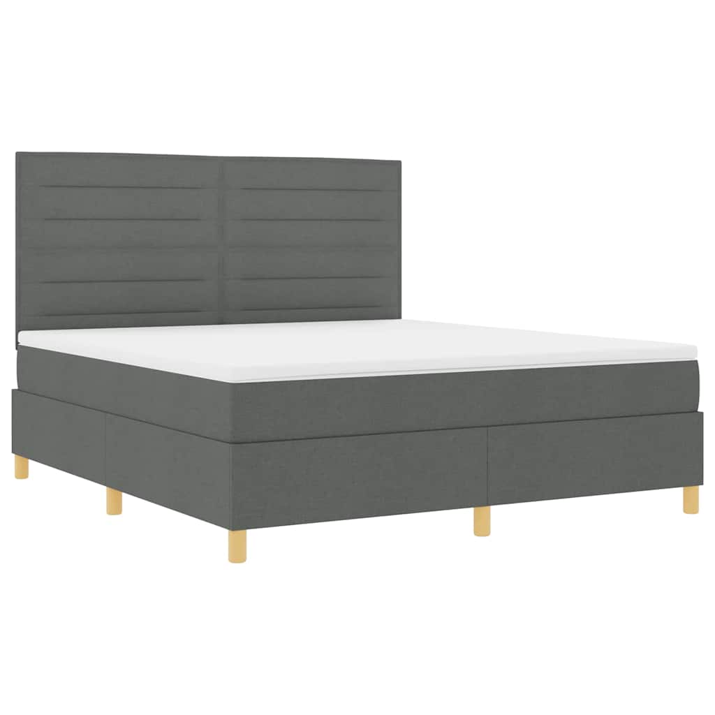 LED Box Spring Bed med hovedgærde Mørkegrå 180 x 200 cm Stof