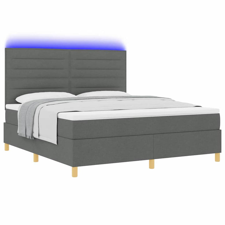 LED Box Spring Bed med hovedgærde Mørkegrå 180 x 200 cm Stof