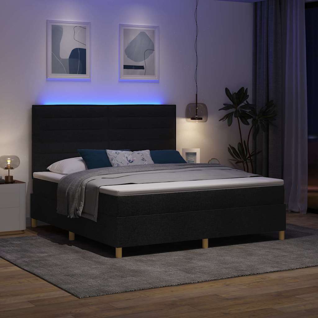 LED Box Spring Bed med hovedgærde Sort 180 x 200 cm Stof