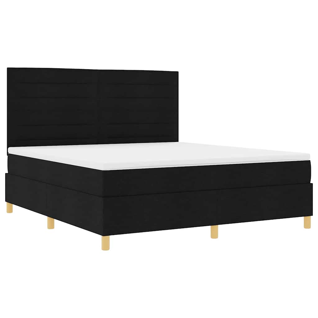 LED Box Spring Bed med hovedgærde Sort 180 x 200 cm Stof