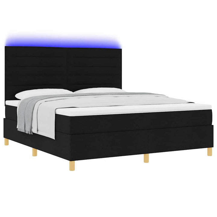 LED Box Spring Bed med hovedgærde Sort 180 x 200 cm Stof