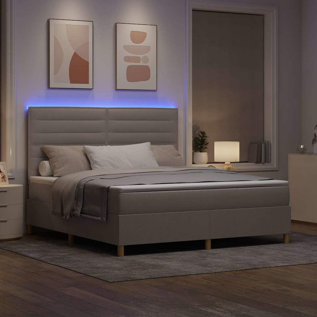 LED Box Spring Bed med hovedgærde Gråbrun 180 x 200 cm Stof