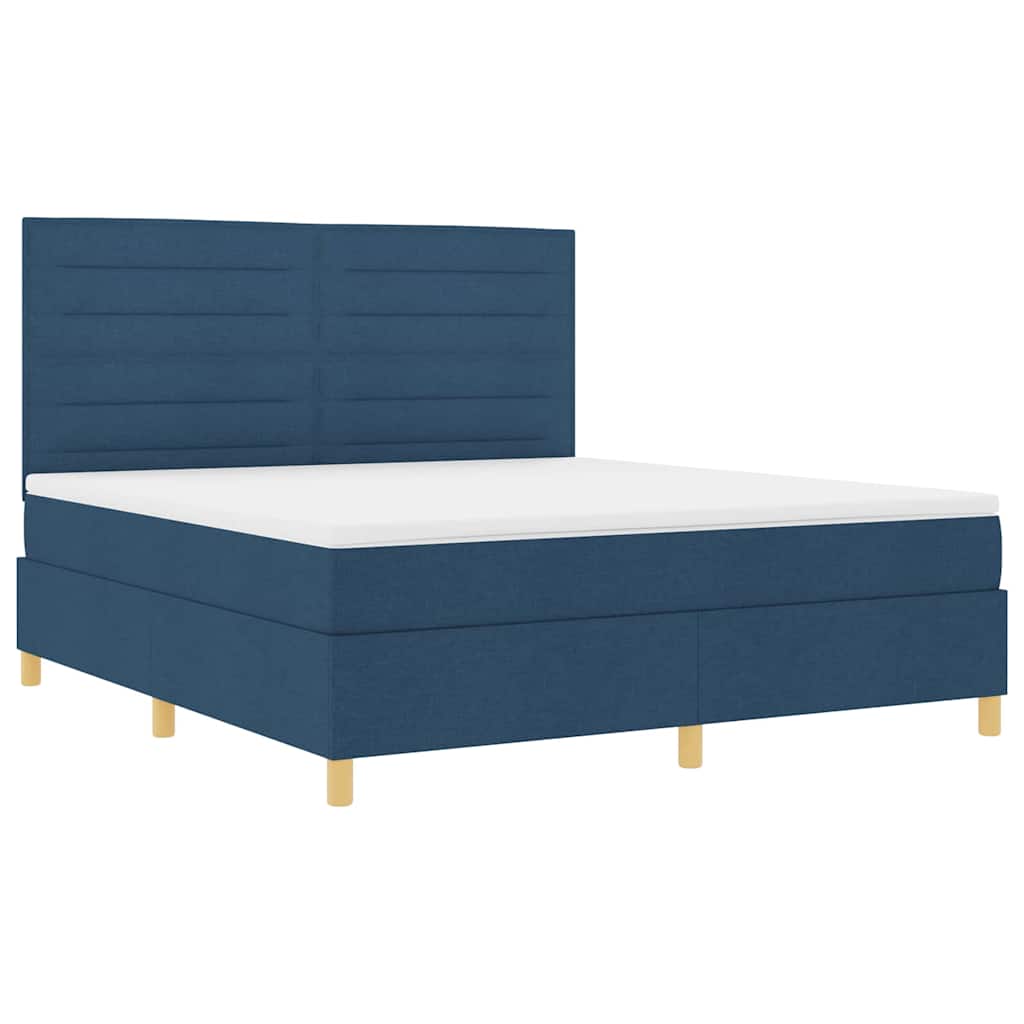 LED Box Spring Bed med madras Blå 180 x 200 cm Stof