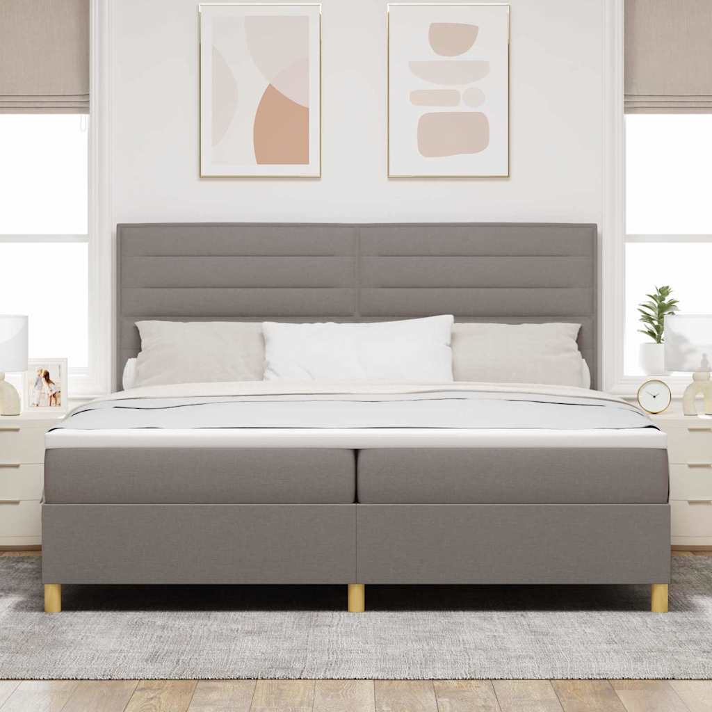 LED Box Spring Bed med hovedgærde Gråbrun 200 x 200 cm Stof