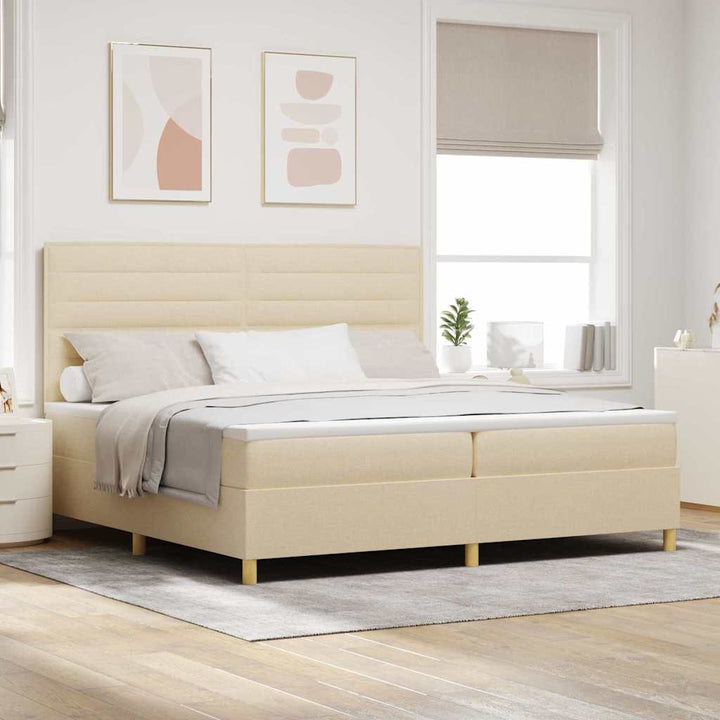 LED Box Spring Bed med hovedgærde Creme 200 x 200 cm Stof