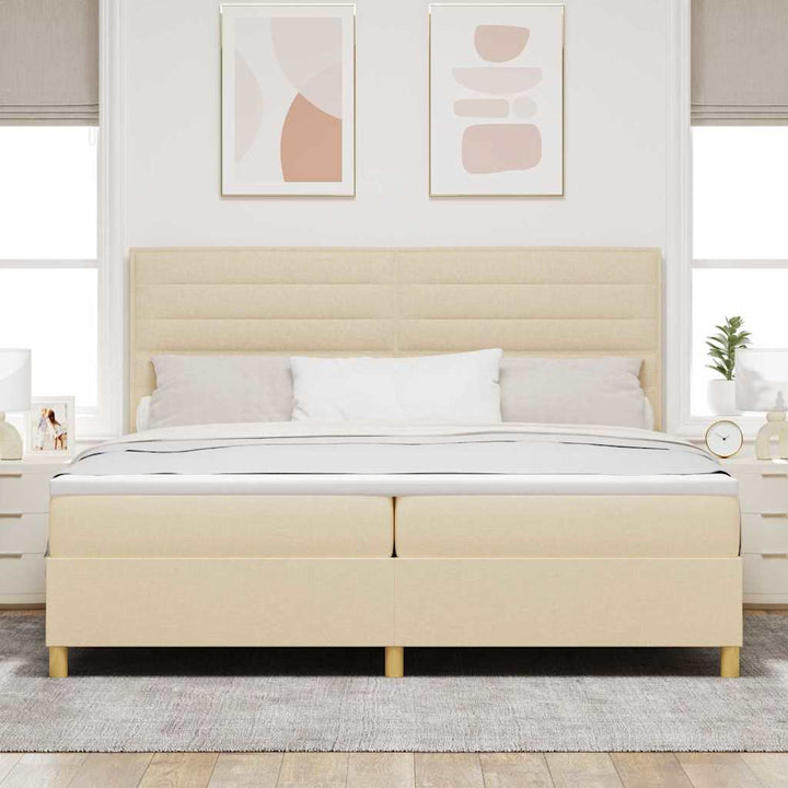 LED Box Spring Bed med hovedgærde Creme 200 x 200 cm Stof