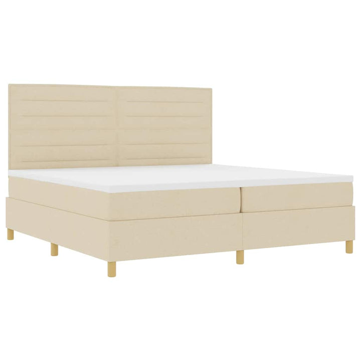LED Box Spring Bed med hovedgærde Creme 200 x 200 cm Stof