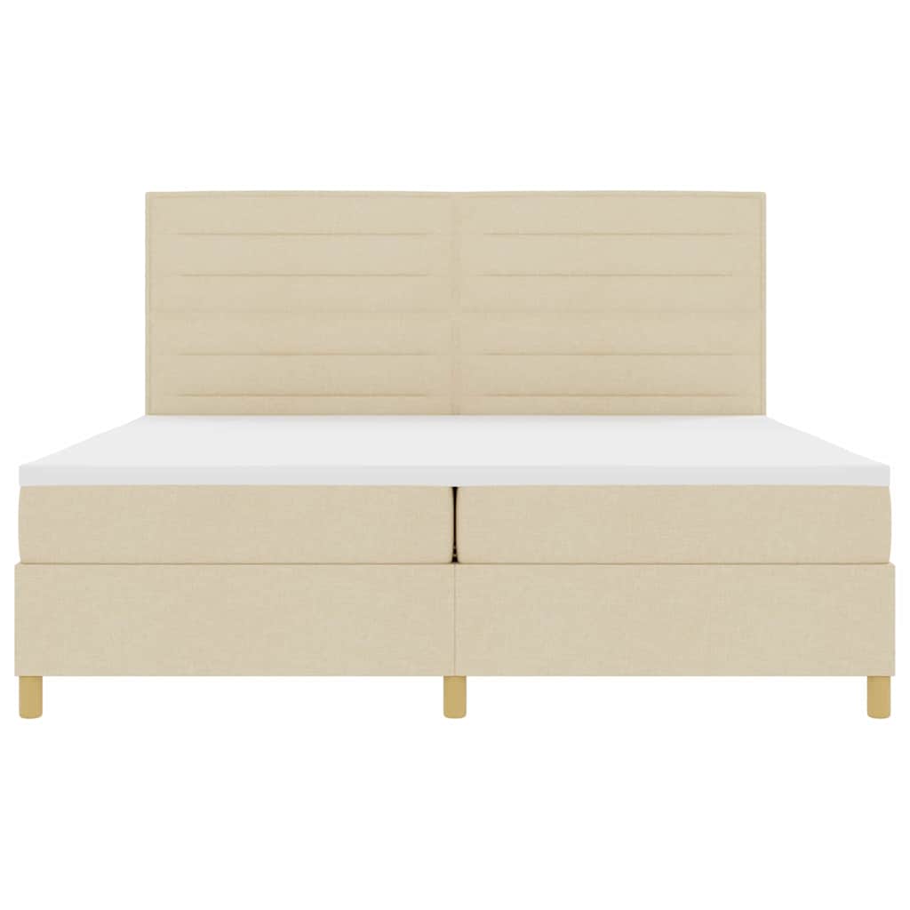 LED Box Spring Bed med hovedgærde Creme 200 x 200 cm Stof