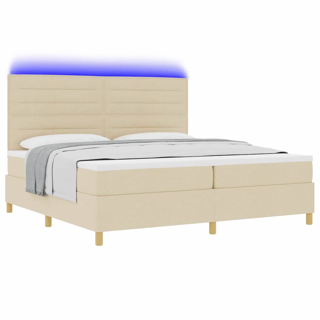 LED Box Spring Bed med hovedgærde Creme 200 x 200 cm Stof