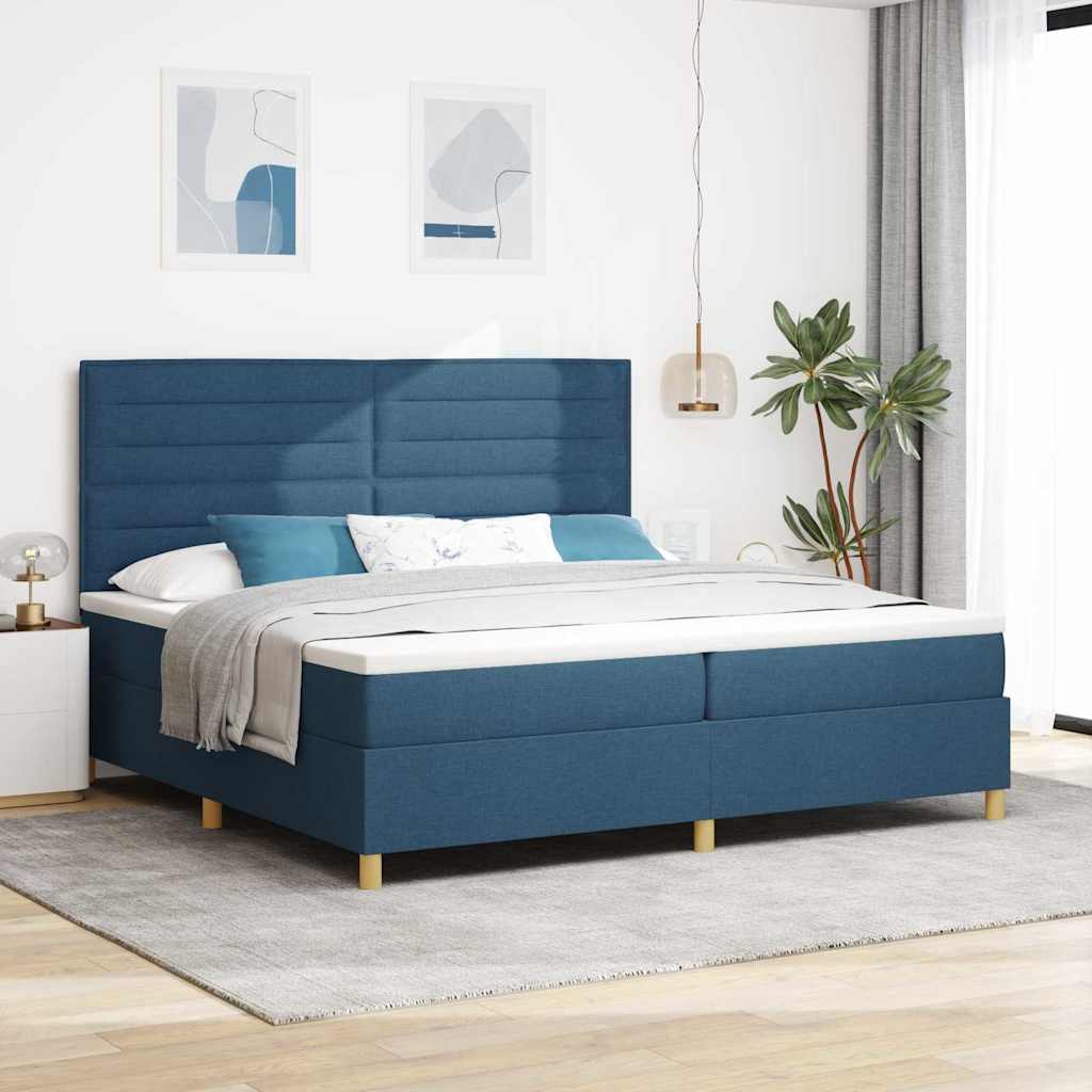 LED Box Spring Bed med madras Blå 200 x 200 cm Stof
