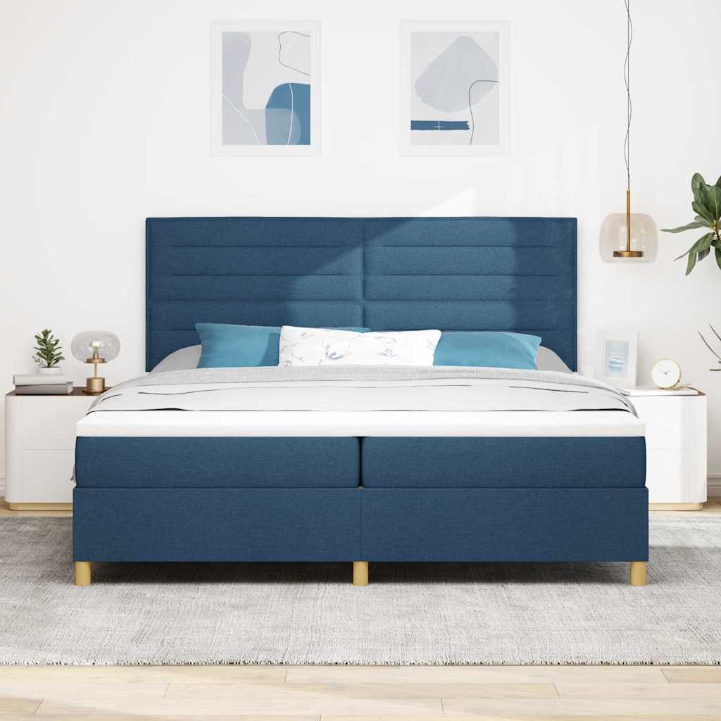 LED Box Spring Bed med madras Blå 200 x 200 cm Stof