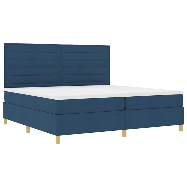 LED Box Spring Bed med madras Blå 200 x 200 cm Stof