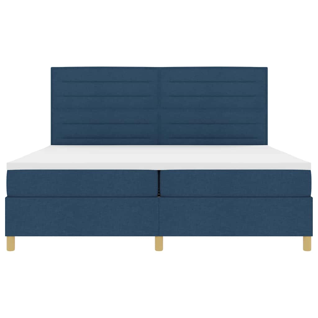 LED Box Spring Bed med madras Blå 200 x 200 cm Stof