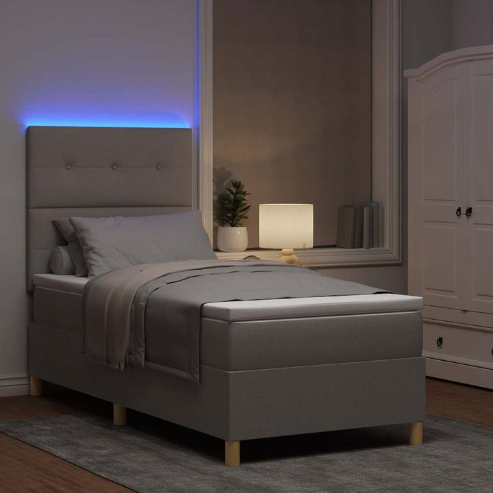 LED Box Spring Bed med hovedgærde Gråbrun 80 x 200 cm Stof