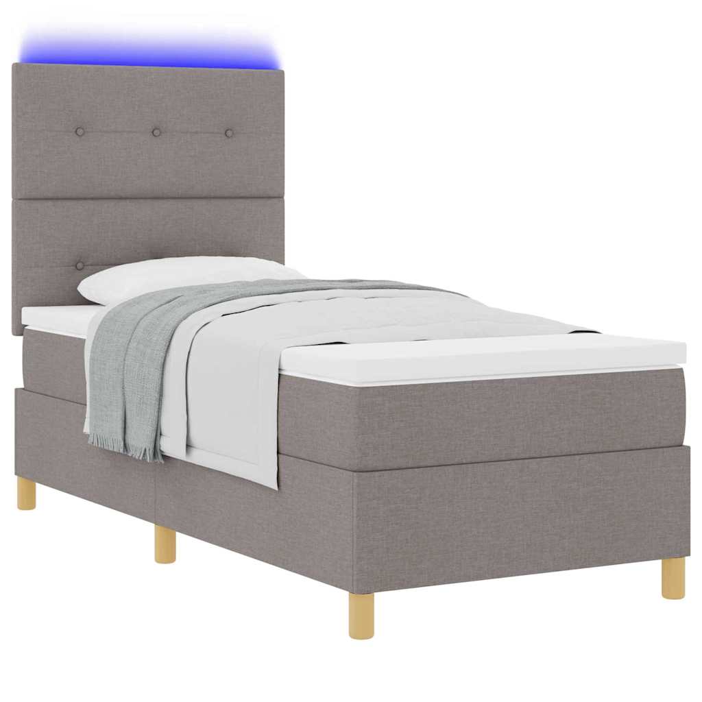 LED Box Spring Bed med hovedgærde Gråbrun 80 x 200 cm Stof