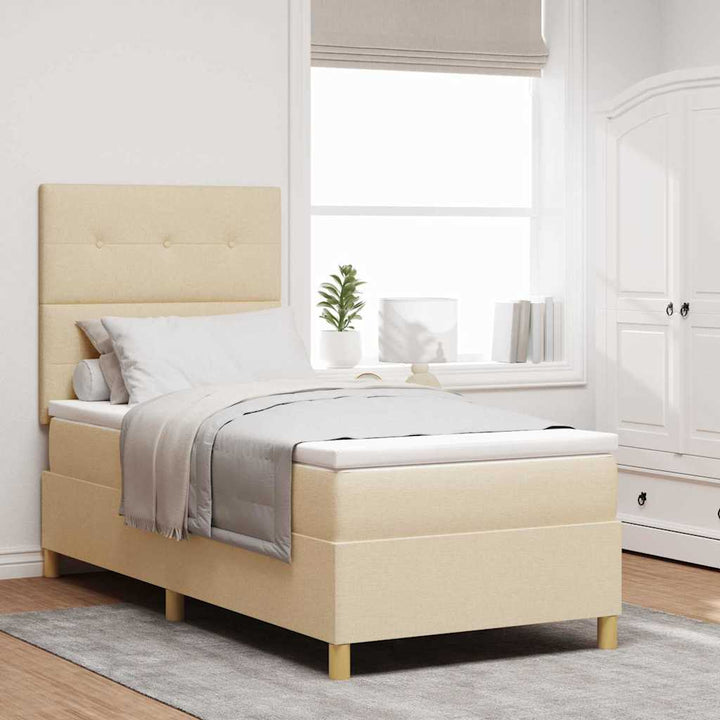 LED Box Spring Bed med hovedgærde Creme 80 x 200 cm Stof