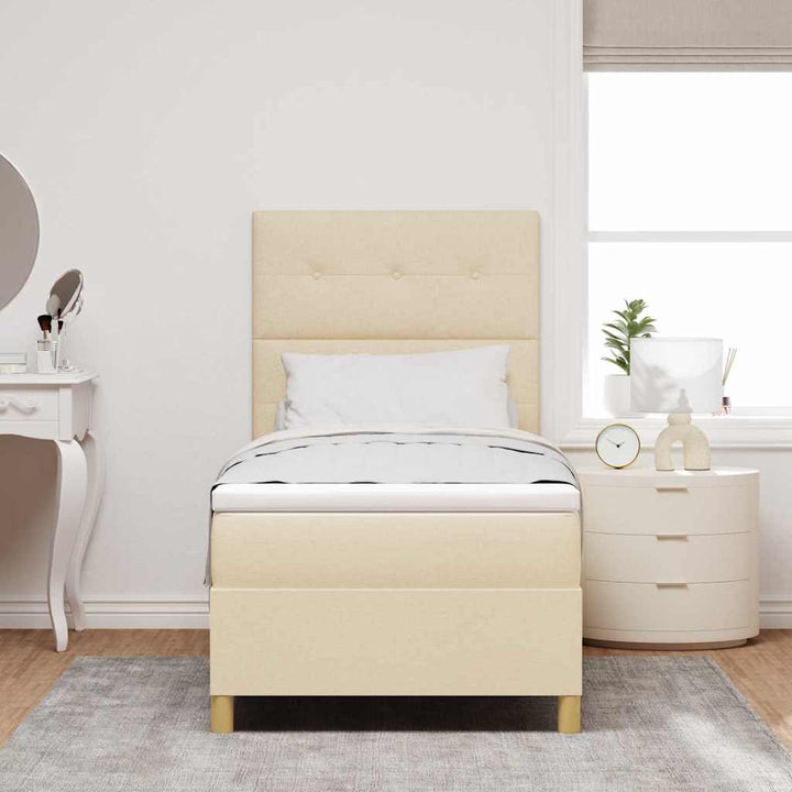 LED Box Spring Bed med hovedgærde Creme 80 x 200 cm Stof