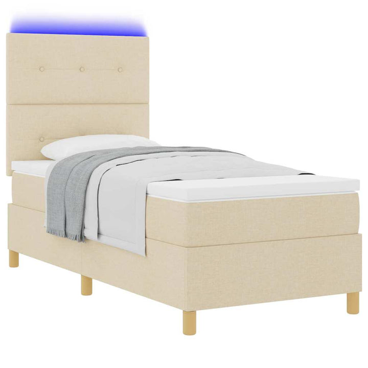 LED Box Spring Bed med hovedgærde Creme 80 x 200 cm Stof