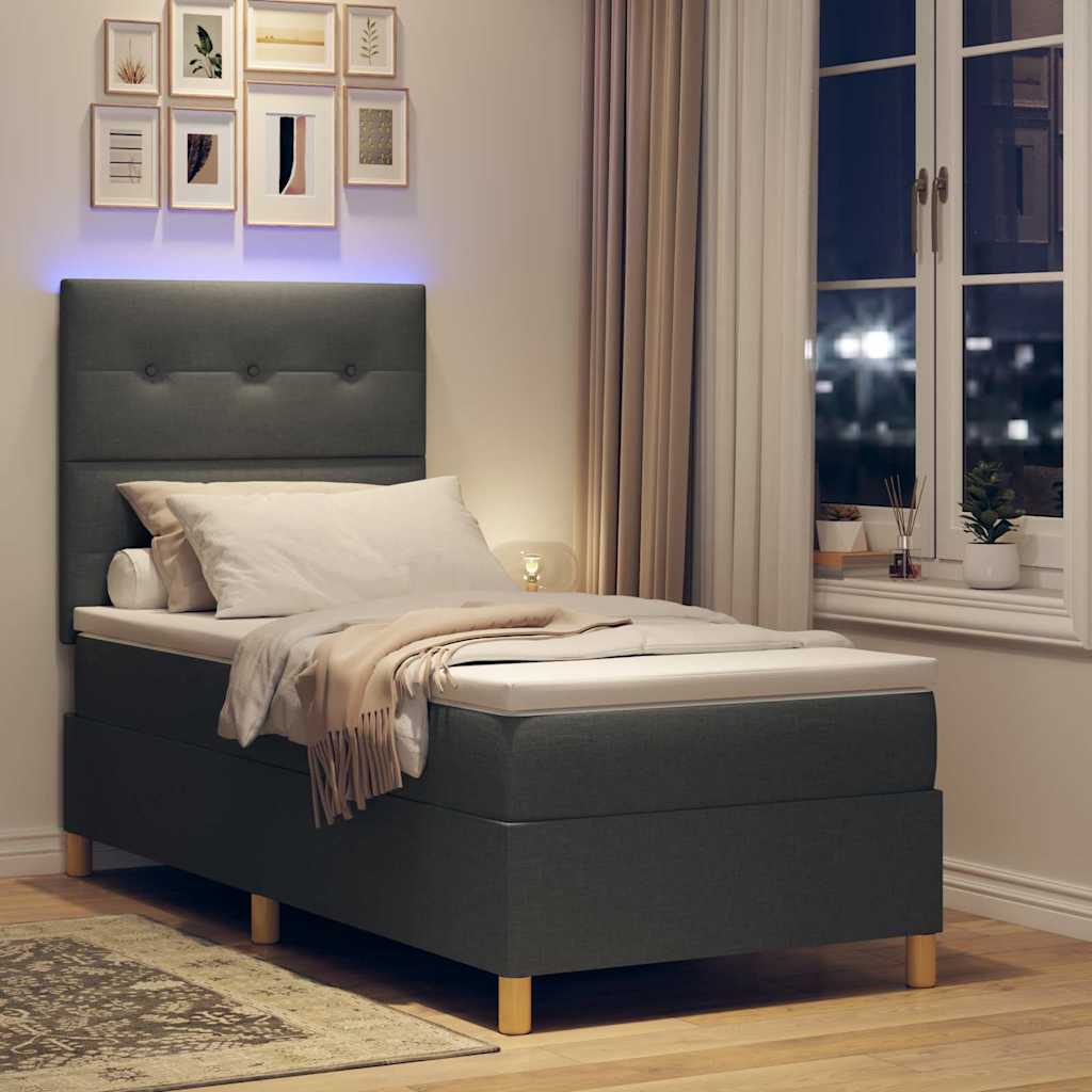 LED Box Spring Bed med hovedgærde Mørkegrå 90 x 190 cm Stof