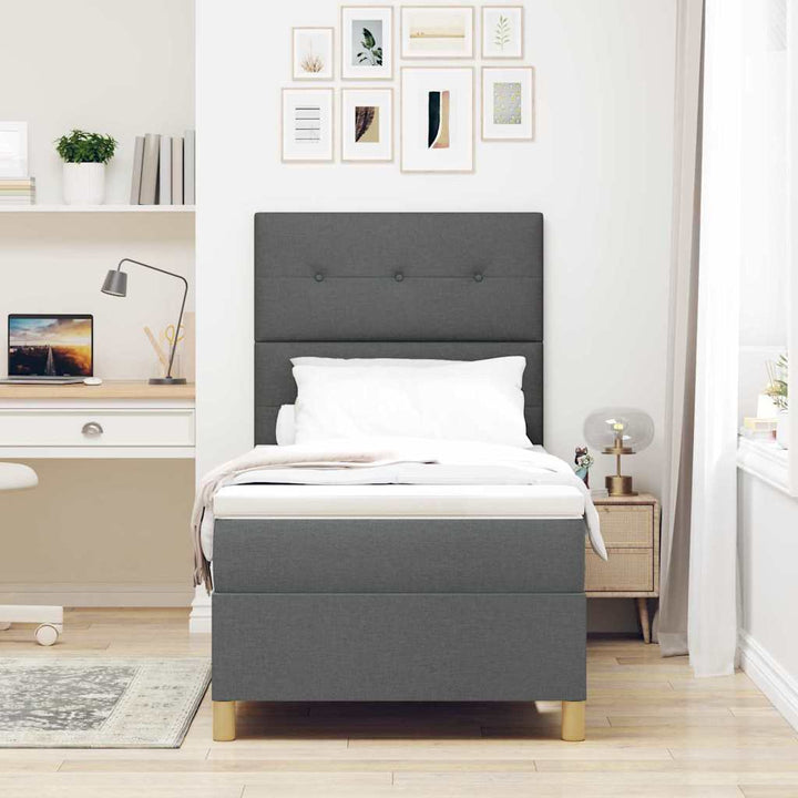 LED Box Spring Bed med hovedgærde Mørkegrå 90 x 190 cm Stof