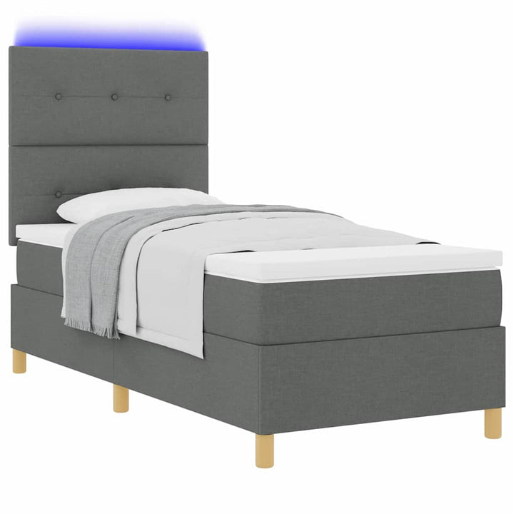 LED Box Spring Bed med hovedgærde Mørkegrå 90 x 190 cm Stof