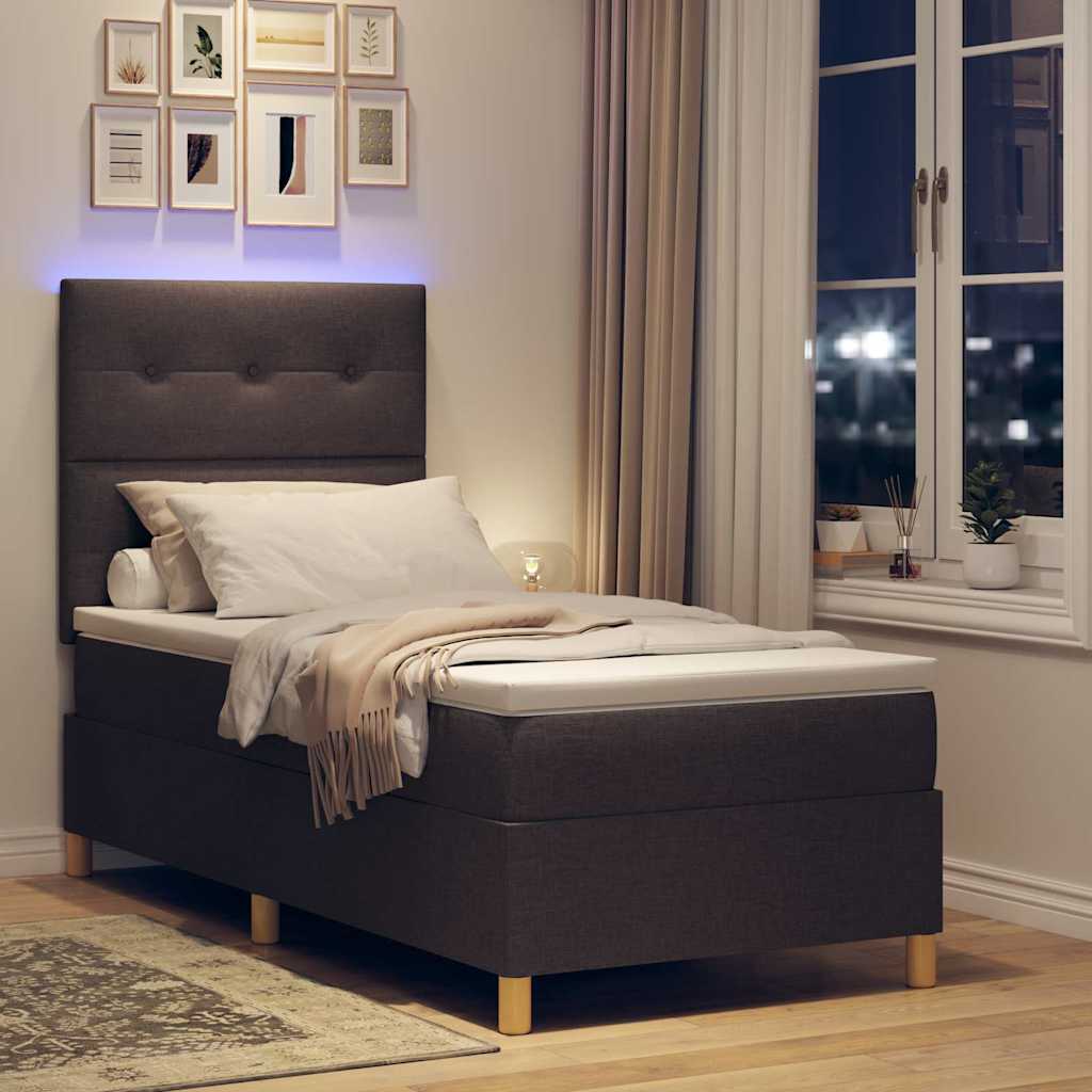 LED Box Spring Bed med hovedgærde Mørk Brun 90 x 190 cm Stof