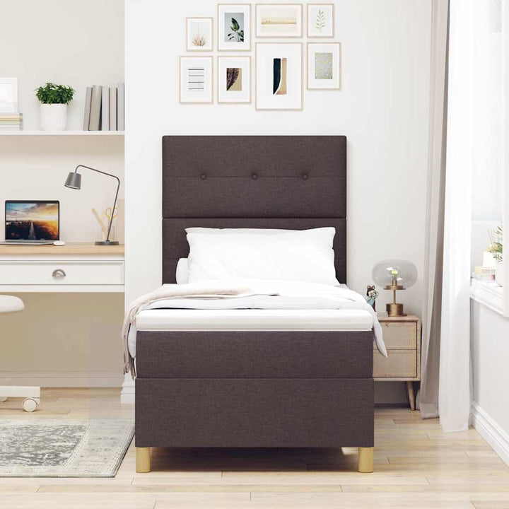 LED Box Spring Bed med hovedgærde Mørk Brun 90 x 190 cm Stof